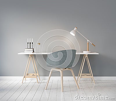 Contemporary grey office with wood elements Stock Photo