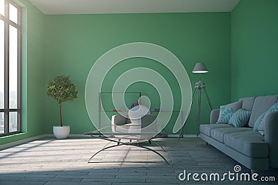 Contemporary green living room Stock Photo