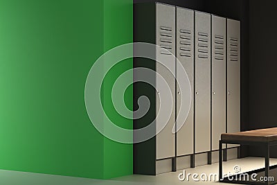 Contemporary green locker room with empty wall Stock Photo