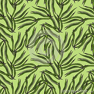 Contemporary green seaweeds seamless pattern. Marine plants wallpaper Vector Illustration