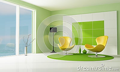 Contemporary green and white lounge Stock Photo