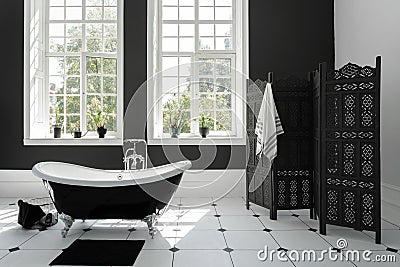 Contemporary interior design in modern house with bathroom Stock Photo