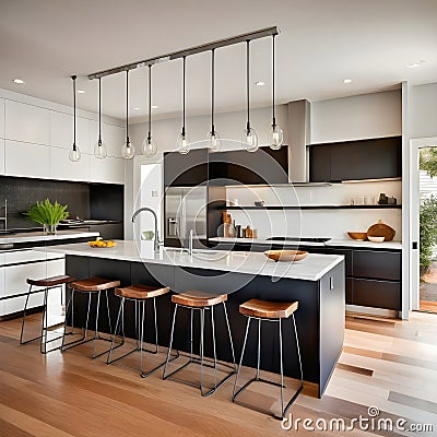 A contemporary kitchen is sleek and spotless Cartoon Illustration