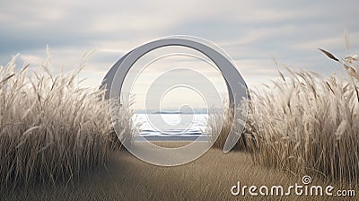 Contemporary Landscape: 3ds Max Model Of Arch Through Tall Reed Stock Photo