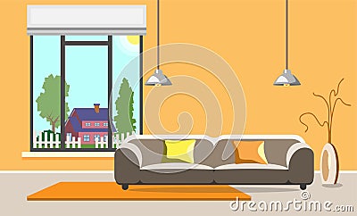Contemporary living room design. Modern interior room. Flat style. Vector Illustration