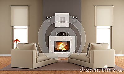 Contemporary living room with fireplace Stock Photo