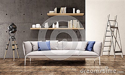 Contemporary living room loft interior Stock Photo