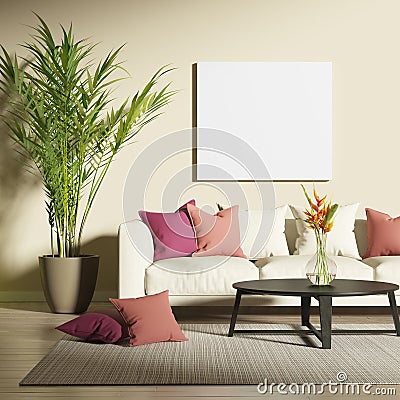 Contemporary living room with mock up poster Stock Photo