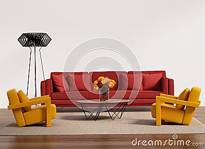 Contemporary living room with red sofa Stock Photo