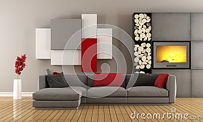 Contemporary lounge with fireplace Stock Photo