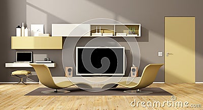 Contemporary lounge with TV set Stock Photo