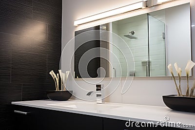 contemporary low-flow fixtures in a sleek bathroom Stock Photo