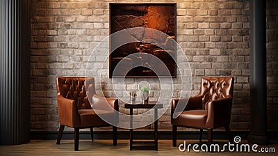 Contemporary Metallurgy: Brown Living Room With Texture Art Piece Stock Photo