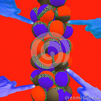 Contemporary minimal art collage. Hands and balls in red abstraction Stock Photo