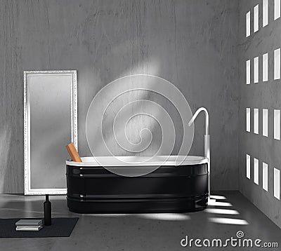 Contemporary minimal grey concrete bathroom Stock Photo