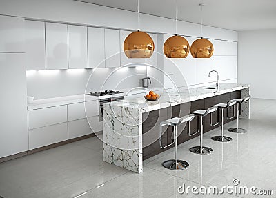 Contemporary minimal white kitchen Stock Photo