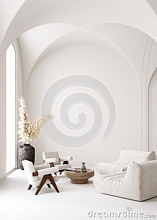 Contemporary minimalist white interior, Scandi-Boho style Stock Photo