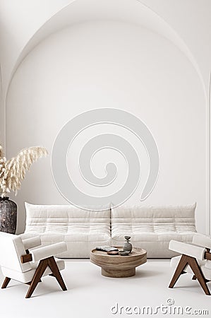 Contemporary minimalist white interior, Scandi-Boho style Stock Photo