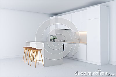 Contemporary minimalistic kitchen in new white interior Stock Photo