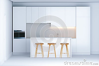 Contemporary minimalistic kitchen in new white interior Stock Photo