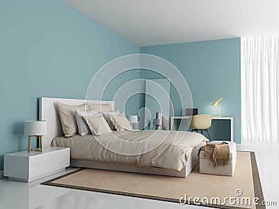 Contemporary modern light blue bedroom Stock Photo