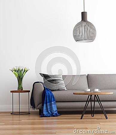 Contemporary modern living room with grey sofa Stock Photo