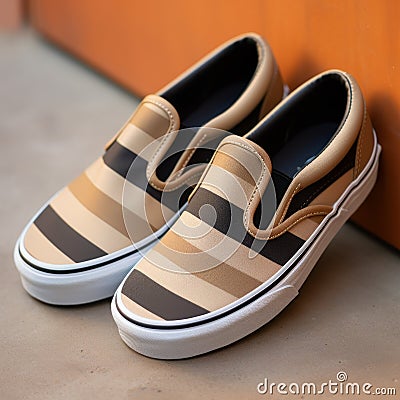 Contemporary Op Art Vans Slip On Striped Sneakers In Taupe Stock Photo