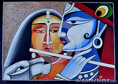 Contemporary Painting of Radha Krishna Stock Photo