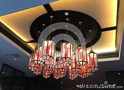 Contemporary pendant decorative indoor lighting Stock Photo