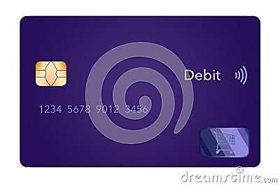 A contemporary purple debit card is seen Stock Photo