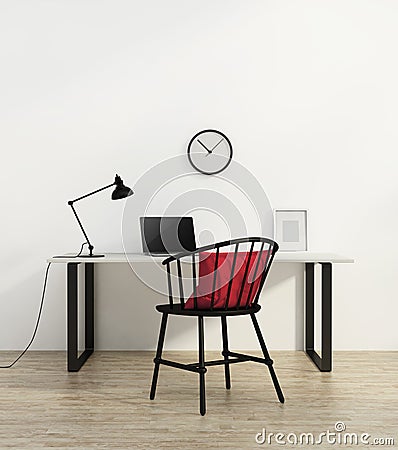 Contemporary red bathtub in a white interiorElegant minimal white home office with black chair Stock Photo