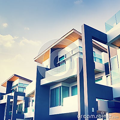 Contemporary Residential Building Exterior in the Daylight Stock Photo