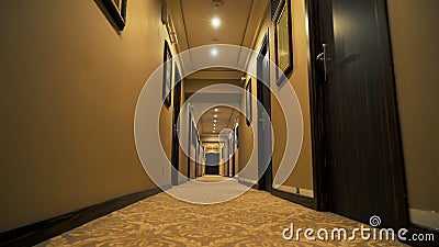 Contemporary room corridor. Modern light lobby interior. Point of view - walking down a hotel hallway. Empty Corridor in a Stock Photo