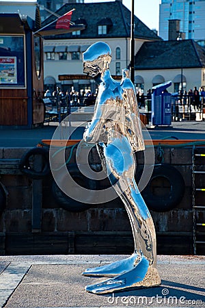 Contemporary scuplture of a diver in Oslo Editorial Stock Photo