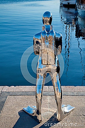 Contemporary scuplture of a diverr in Oslo Editorial Stock Photo