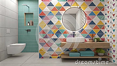 In a contemporary setting walls are covered in an array of large interconnected tiles forming a dynamic mosaic of Stock Photo