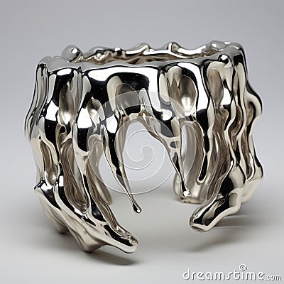 Contemporary Silver Cuff With Fluid Pouring Design Stock Photo