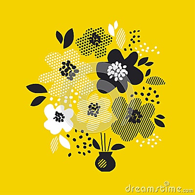 Contemporary spring floral design with yellow abstract flowers. modern geometry vector illustration. Vector Illustration
