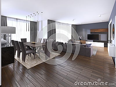Contemporary studio apartment and kitchen in open space modern interior Stock Photo