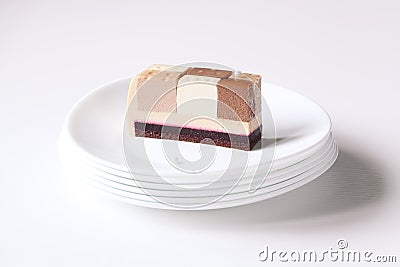 Contemporary Three Chocolates Mousse Cake Stock Photo