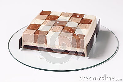 Contemporary Three Chocolates Mousse Cake Stock Photo