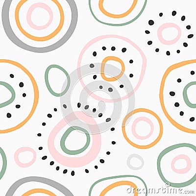 Contemporary vector modern ethnic abstract art background. Colorful sun circles with dots abstraction, trendy flat hand drawn illu Vector Illustration