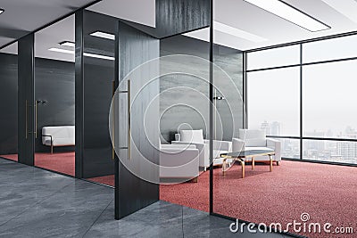 Contemporary waiting room with city view Stock Photo