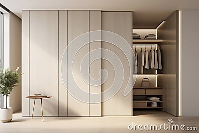 Contemporary Wardrobe Design in interior. Generative ai Cartoon Illustration