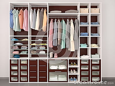 Contemporary wardrobe with different things. Cartoon Illustration