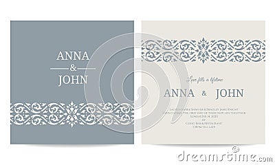 Contemporary Wedding Invitations card - line art gray blue tone vector design Vector Illustration