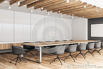 Contemporary wooden meeting room with billboard Stock Photo