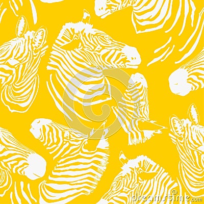 Contemporary zebra seamless patter. White Fabric Pattern Design on yellow background. Illustration of seamless zebra Vector Illustration