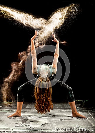 Contemporary dance flour jump Stock Photo