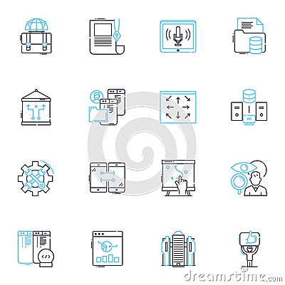 Content advertising linear icons set. Promotion, Editorial, Engagement, Marketing, Buzz, Branded, Viral line vector and Vector Illustration